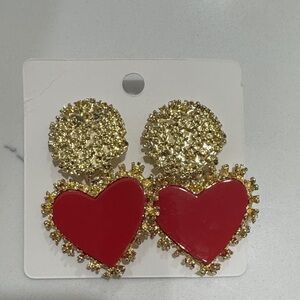 Gold and Red Heart Earrings